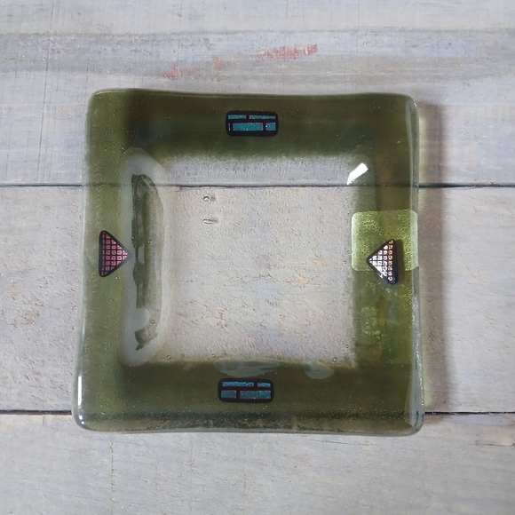 Kiln Art Fused Glass & Dichroic Trinket Dish Tray Signed - Picture 3 of 15